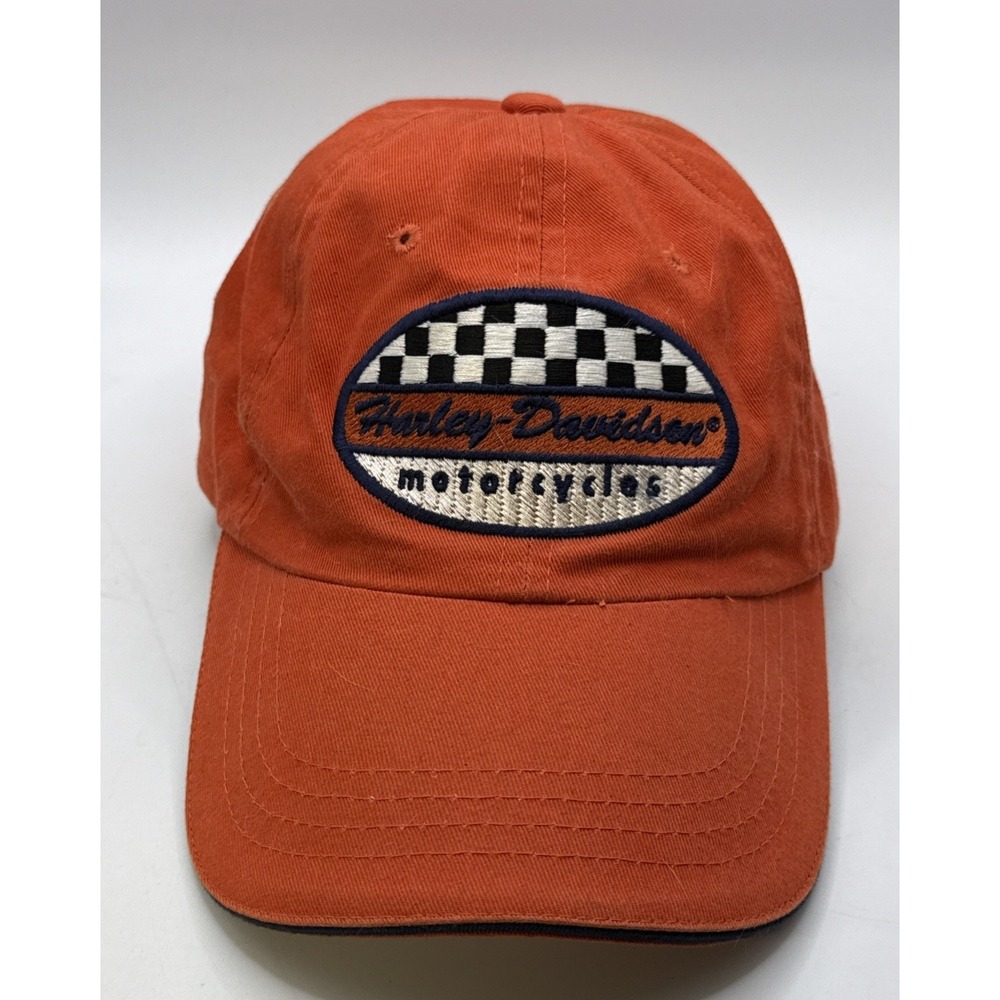 Harley‎ Davidson Hat Cap Orange & Black Adjustable Motorcycle Patch Daytona FL